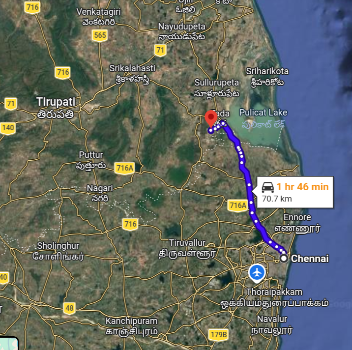 Directions from Chennai to Krea University
